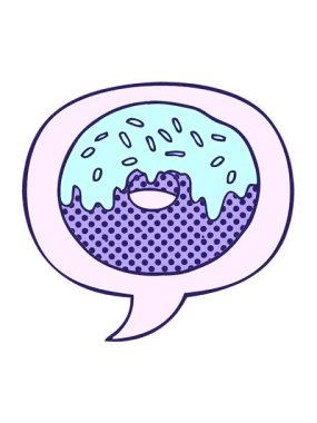 Çizgi roman tarzında konuşma baloncuğu olan çizgi film donutunun hareketli animasyonunu oynat