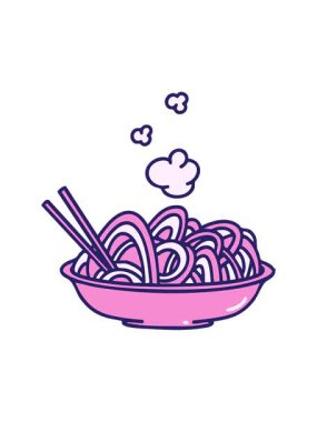 Kase tasarımında servis edilen buharlı udon eriştelerinin basınçlı animasyonu