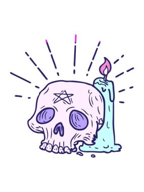 Geleneksel dövme stili, ürkütücü kafatası ve mum animasyonunu canlandırın.