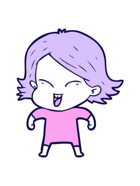 Mutlu karikatür kızı çiziminin neon ışık efekti animasyonu