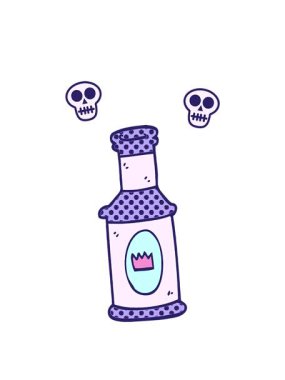 Çizgi film animasyonunun dönen kafatası animasyonu alkollü içecek.