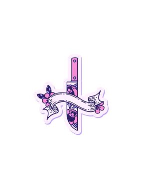 Hançer ve çiçekli dövme stili çıkartmanın gösterişli satış animasyonu