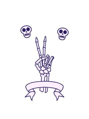 İskelet sancağıyla geleneksel dövmenin kafatası animasyonu barış işareti veriyor.