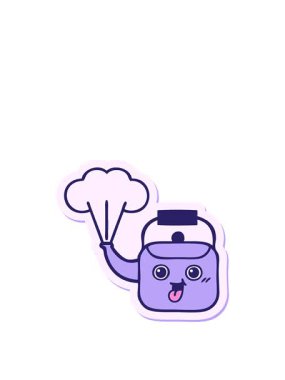 Tatlı çizgi film buharlı su ısıtıcısının çıkartmasını uzatıyorum.