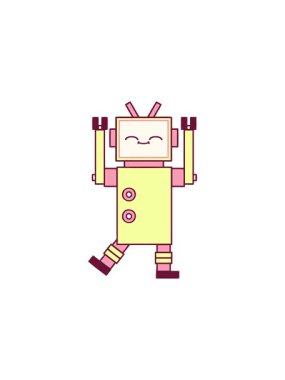 Parlak renkli şirin bir robotun radyoaktif parlak animasyonu