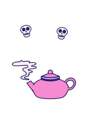 Japon çaydanlığının kafatası animasyonu taze demlenmiş.