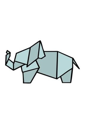 Japon katlanmış kağıt origami filinin hareketli animasyonu