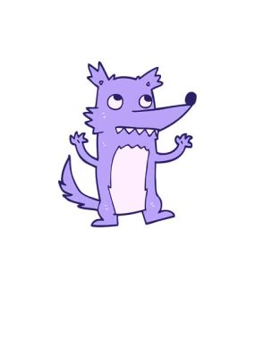 Kalk ve süzül, el çizimi karikatür tarzı kurt.