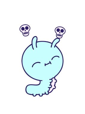 sevimli, mutlu bir böceğin çizgi filminin kafatası animasyonu.