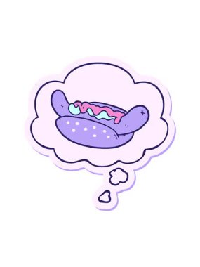 Yazılı çıkartma olarak düşünce baloncuğu olan çizgi film sosislisinin dönen hareketi.