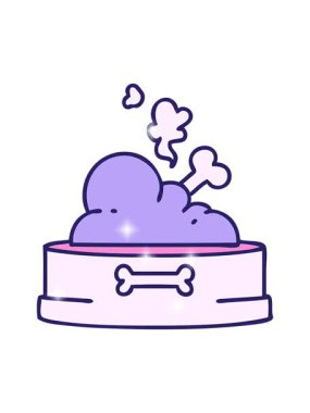 Bir köpek maması kasesinin kemikli karikatürünün parıltı etkisi.