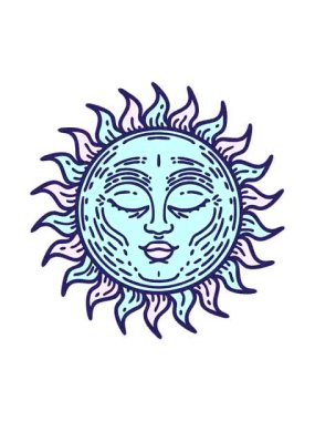 Geleneksel ortaçağ güneşinde dövmenin hareketli baskısı