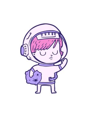 Çizgi film astronot bir kadının hareketli animasyonu