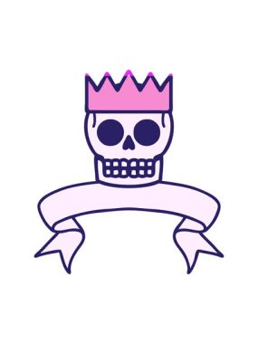 Geleneksel dövme animasyonunu bir kafatası ve taç pankartıyla canlandırın.