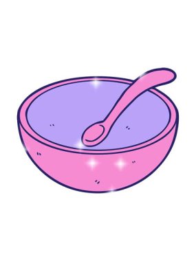 Çizgi film ahşap kâse ve kaşığın ışıltılı etkisi