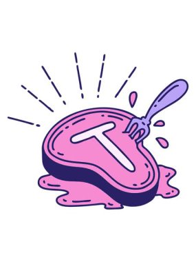 Geleneksel dövme stili biftek ve çatalın canlandırmasını salla ve durdur