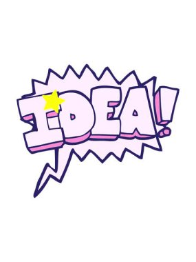 Parıldayan yıldızlar serbest konuşma baloncuğunun animasyonunu etkiler. Çizgi film fikri sembolü.