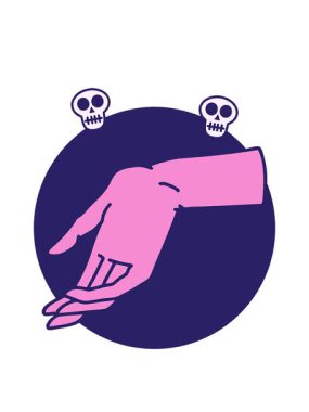 Bir el çiziminin dövme stili görüntüsünün kafatası animasyonu