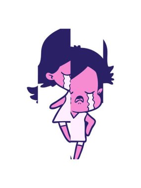 Karikatürist kızın ağlamasını bölen animasyon.