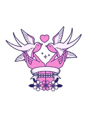 Elleri bağlı ve yutan geleneksel dövmenin hareketli animasyonu