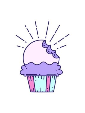 Geleneksel dövme stili kekin çizimi olan ve ısırığı olmayan bir canlandırma efekti