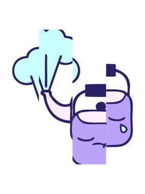 Sıcak su ısıtıcısının tatlı çizgi filminin bölünmüş hareketi.