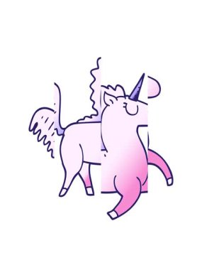 Bir tek boynuzlu atın karikatürünü bölme hareketi