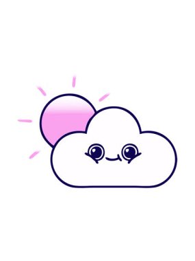 Bir güneş ve bulutun gölgeli çizgi filmlerinin neon ışık efektleri