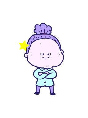 Parıldayan yıldızlar, mutlu yaşlı bir kadının çiziminin animasyonunu etkiler.