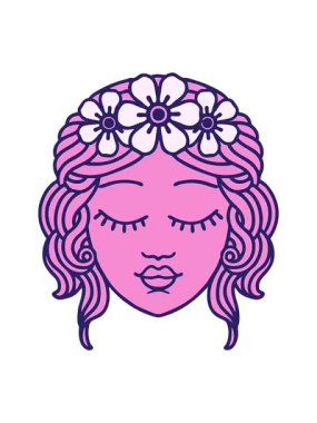 Dövmenin animasyonunu, geleneksel kadın yüzü tarzında, gözleri kapalı salla ve durdur