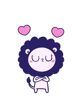 Karikatür aslanının dönen kalpleri.