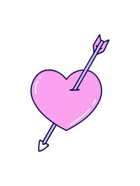 Bir okun ve kalbin klasik dövme stili görüntüsünün neon ışık efekti animasyonu