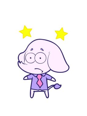 dönen yıldızların çizgi film animasyonu gömlekli ve kravatlı kararsız fil.