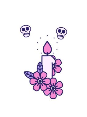 Bir mum ve çiçeğin kafatası animasyonu