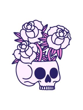 Bir kafatası ve gülün dövme stili görüntüsünün canlandırma efekti