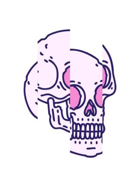 Bir kafatasının ikonik dövme çiziminin bölünmüş hareketi canlandırması