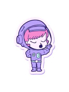 Titrek hareketli bir çizgi film çıkartması. Güzel astronot kız.