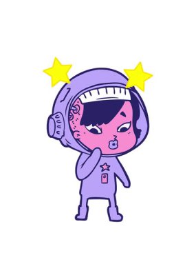 dönen yıldızlar serbest çizim astronot kadının animasyonu