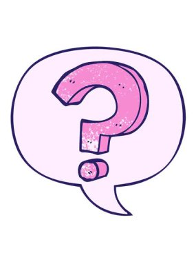 Çizgi film soru işaretinin titreşimli hareketli canlandırması konuşma baloncuğu ile retro doku biçiminde