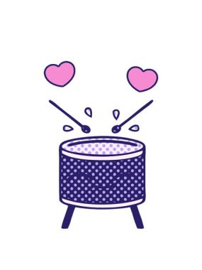 dönen kalpler çizgi roman tarzı bir davul karikatürü canlandırıyor.