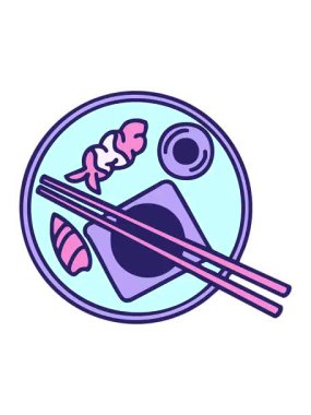 Tabakta sunulan Japon Onigiri yemek karikatürünün pixelize etkisi