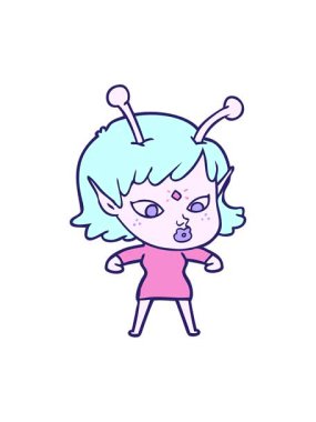 Güzel bir uzaylı kız çizgi filminin animasyonunu salla ve durdur