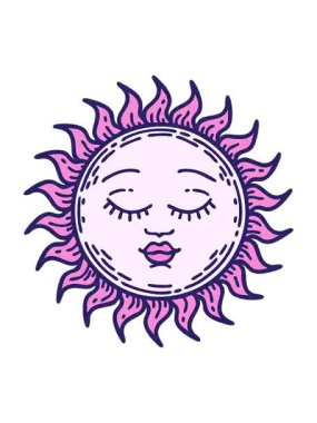 Parlayan güneşin ikonik dövme görüntüsünün hareketli animasyonu