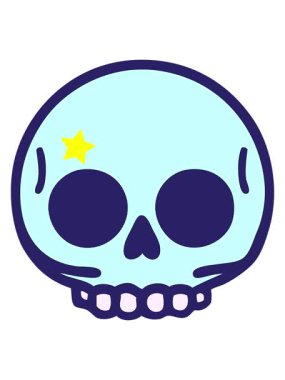 Parlayan yıldızlar parlak renkli kafatasının animasyonunu etkiler.