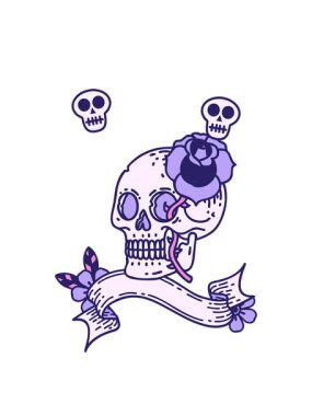 bir kafatası ve gül pankartın dönen kafatası animasyonu