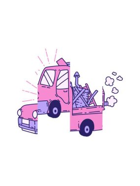 Hurda taşıyan geleneksel dövme kamyonunun bölünen hareketli animasyonu