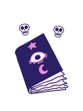 göz küresi ile ürkütücü büyü kitabının dönen kafatasları animasyonu