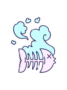 Ölü balığın el çiziminin ışıltılı etkisi.