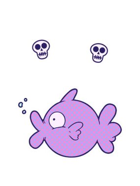 karikatür balık karakterinin kafatası animasyonu