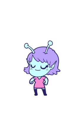 Gülümseyen uzaylı kız çizgi filminin animasyonunu genişletiyorum.